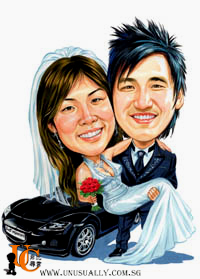 Digital Caricature Drawing - Sporty Car Couple Theme